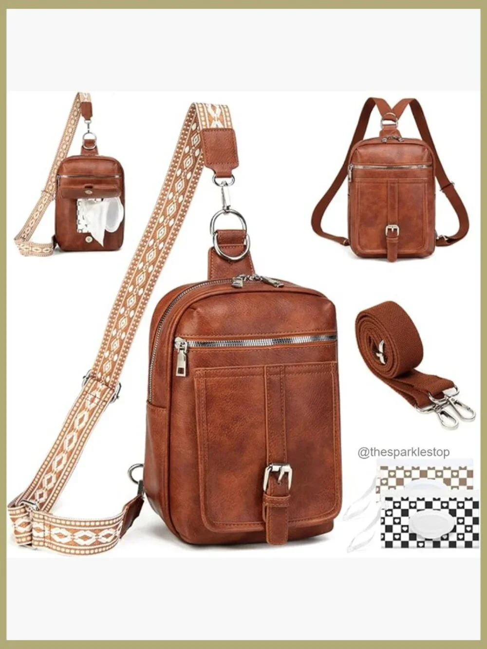 2-in-1 Mini Diaper Bag with Instant Wipes Access, Faux Leather,